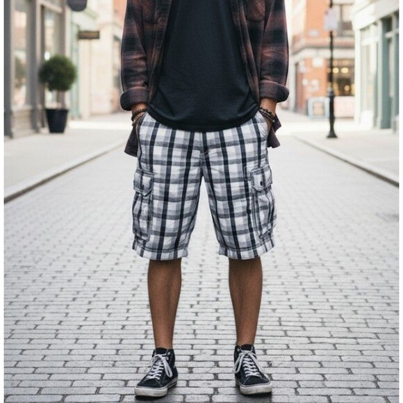 Levi's Size 32 Cargo Shorts Plaid Cotton Pockets Relaxed Utility Y2K Grunge - Picture 1 of 10